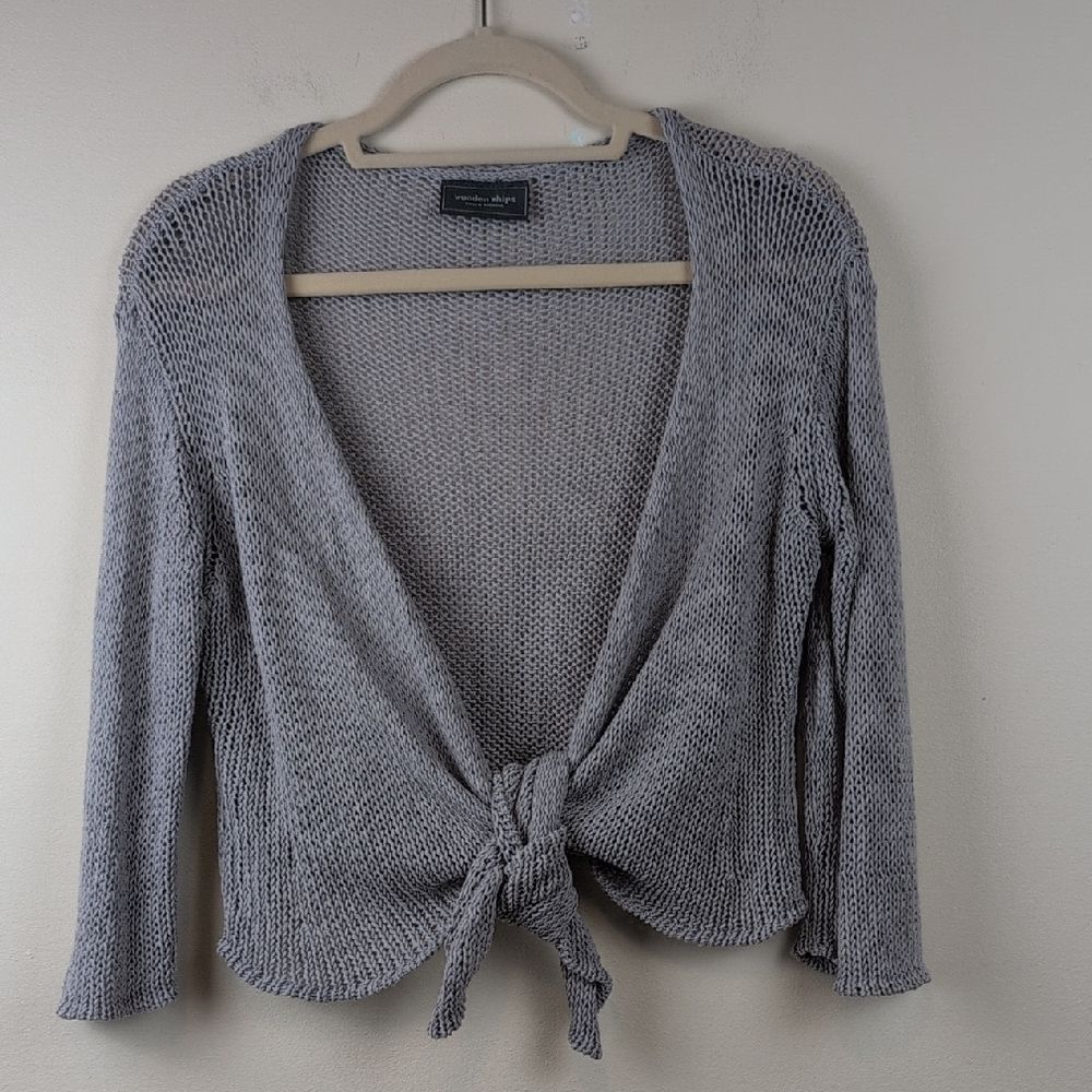 Wooden Ships by Paola Buendia Gray Knit Ballet Tie-Front Sweater 3/4 Sleeve